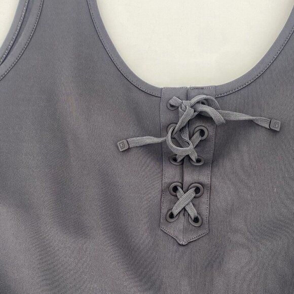 BLANC NOIR Side Medium Lace Up Romper Sleeveless Charcoal Gray Modal - Picture 5 of 16